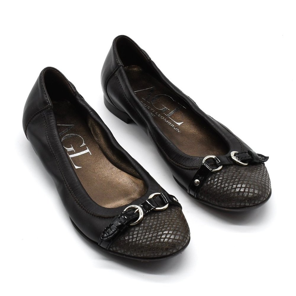 AGL Flat Cap Toe Ballet Flat Dark Brown 34.5